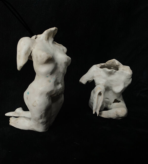 Etude One and Etude Two. 2009. Ceramic. 8 x 3 1/2 x 5 1/2 and 6 x 4 x 5 in. (20.3 x 8.9 x 14 and 15.2 x 10.2 x 12.7 cm).