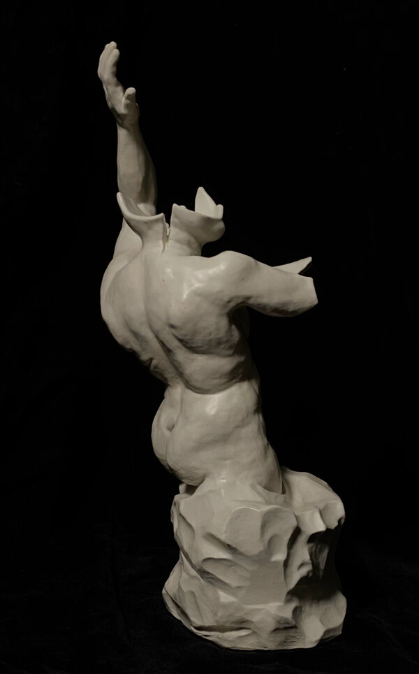 Gust (three-quarter view from the back). 2011. Ceramic. 19 x 7 x 8 in. (48.3 x 17.8 x 20.3 cm).